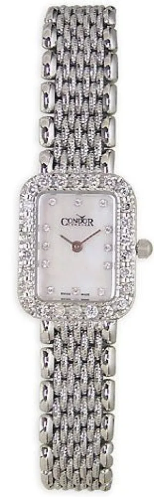 Condor 14kt Solid White Gold & Diamond Womens Luxury Swiss Watch MOP Dial 14k