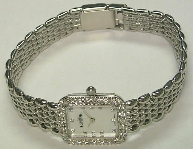 Condor 14kt Solid White Gold & Diamond Womens Luxury Swiss Watch MOP Dial 14k
