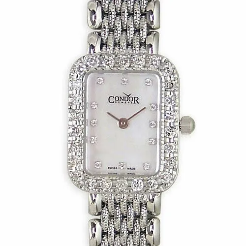 Condor 14kt Solid White Gold & Diamond Womens Luxury Swiss Watch MOP Dial 14k