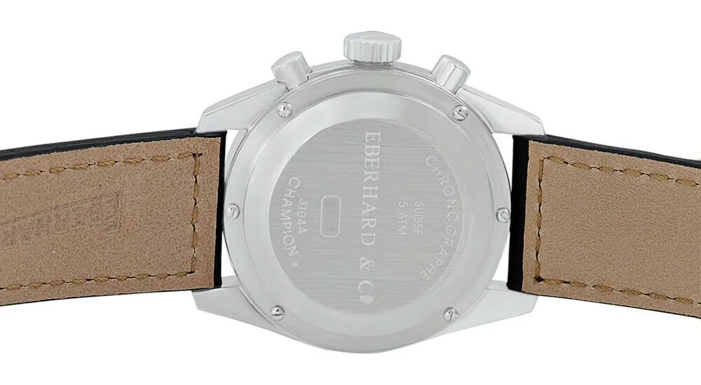 Eberhard & Co. Champion Chronograph Automatic Date Stainless Steel 31044.14 Mens Watch with Black Leather Band Black Dial