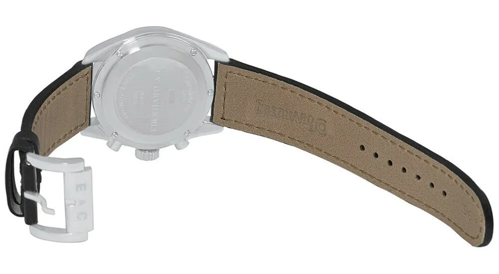 Eberhard & Co. Champion Chronograph Automatic Date Stainless Steel 31044.14 Mens Watch with Black Leather Band Black Dial