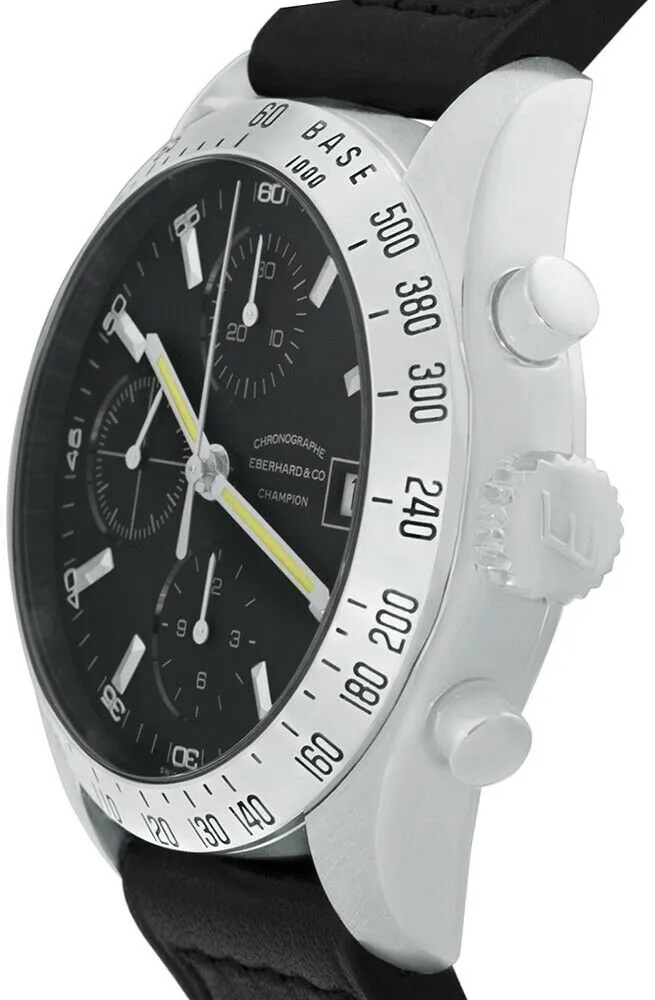 Eberhard & Co. Champion Chronograph Automatic Date Stainless Steel 31044.14 Mens Watch with Black Leather Band Black Dial