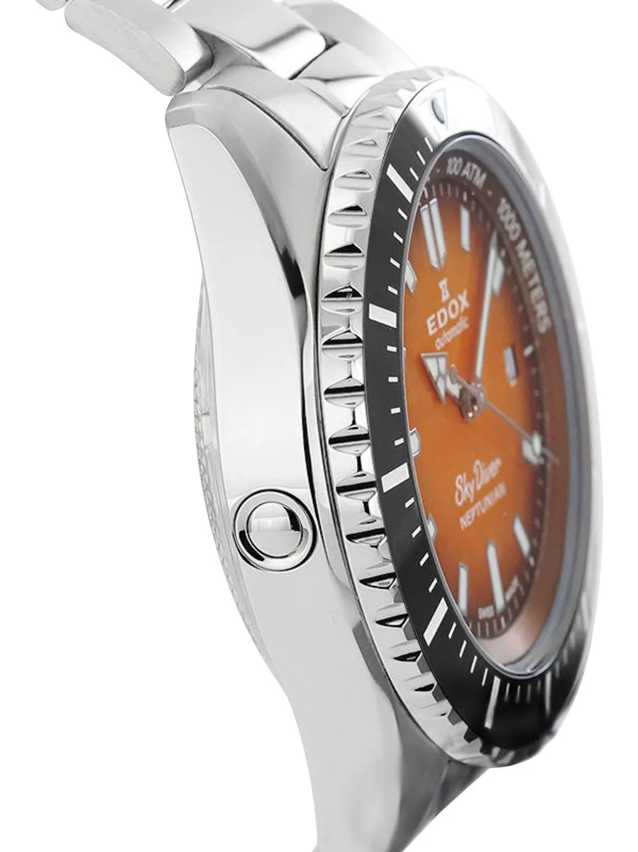 Edox Skydiver Neptunian Automatic Stainless Steel Orange Dial Date Divers Mens Watch 80120-3NM-ODN