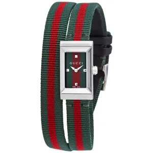 Gucci G-Frame Green & Red Dial Double Loop Nylon Ladies Watch YA147503