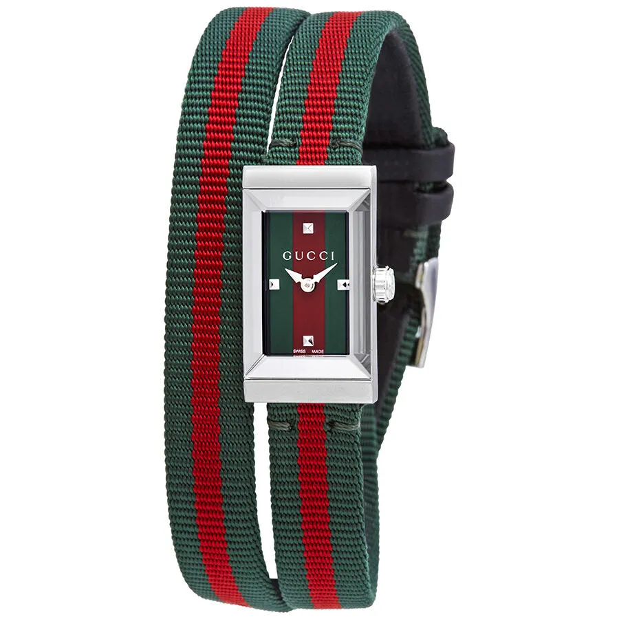 Gucci G-Frame Green & Red Dial Double Loop Nylon Ladies Watch YA147503