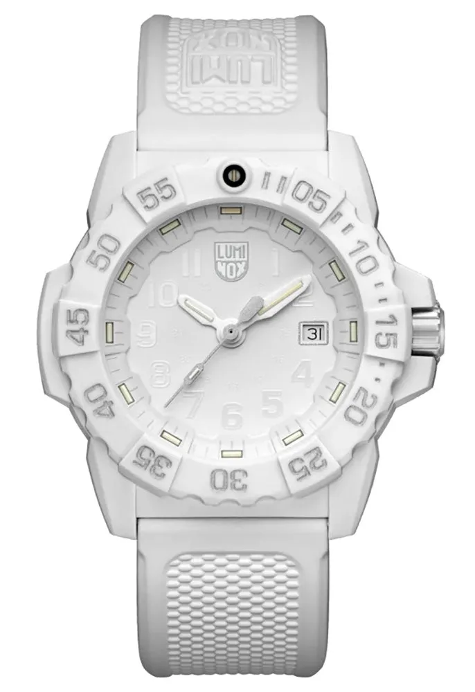 Luminox Navy Seal White Fiberglass Case White Rubber Strap White Dial Date Divers Quartz Mens Watch XS.3507.WO