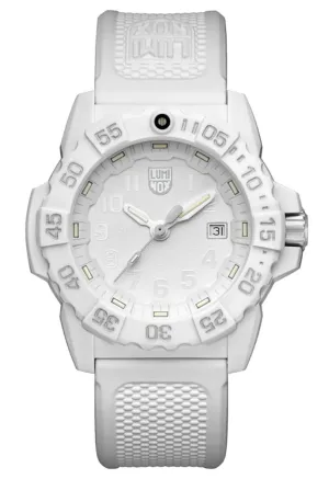 Luminox Navy Seal White Fiberglass Case White Rubber Strap White Dial Date Divers Quartz Mens Watch XS.3507.WO