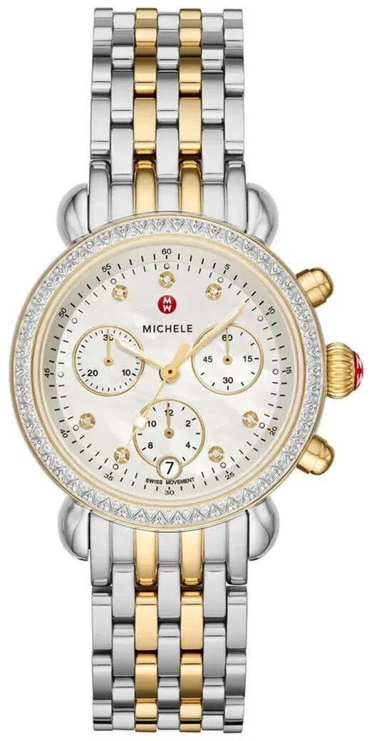 Michele CSX-36 Chronograph Mother of Pearl Dial Date Two-Tone Stainless Steel Womens Watch MWW03C000514
