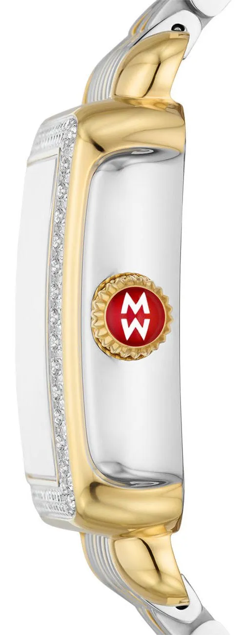 Michele Deco Madison Two-Tone Steel Diamonds Pink Mother-of-Pearl Dial Date Rectangle Womens Watch MWW06T000266