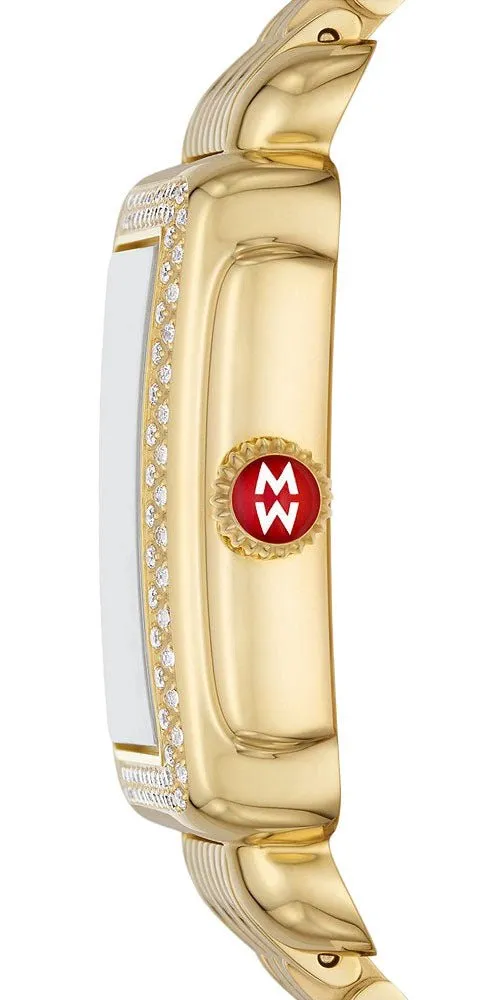 Michele Deco Mid Gold-Plated Steel Diamond Mother of Pearl Dial Rectangle Womens Watch MWW06V000124