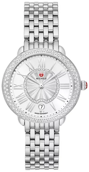 Michele Serein Mid Stainless Steel Diamonds Silver Dial Date Womens Watch MWW21B000143