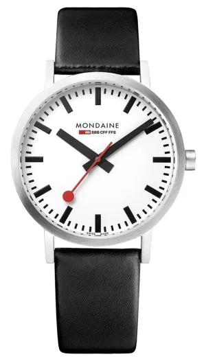 Mondaine Classic Stainless Steel White Dial Black Vegan Leather Strap Quartz Unisex Watch A660.30314.11SBB