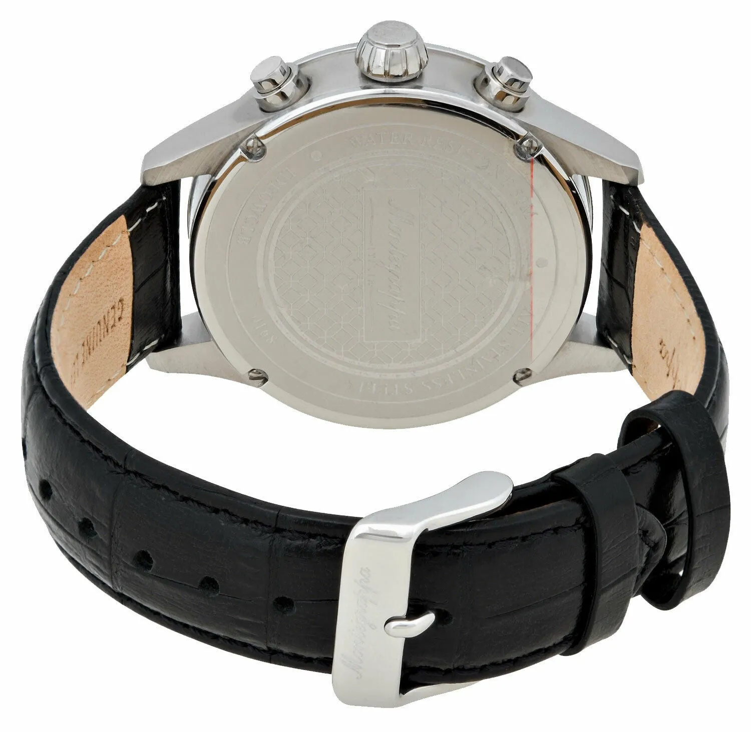 Montegrappa Fortuna Chronograph Date White Dial Black Leather Strap Quartz Men's Watch IDFOWCLB