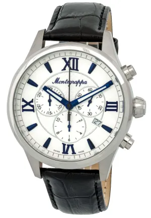 Montegrappa Fortuna Chronograph Date White Dial Black Leather Strap Quartz Men's Watch IDFOWCLB