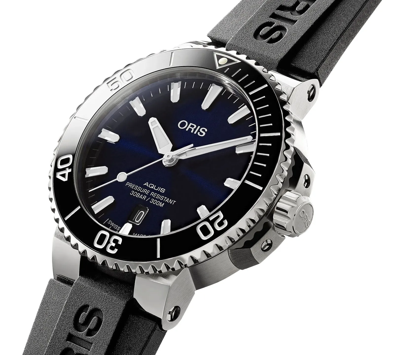 Oris Aquis Automatic Stainless Steel Blue Dial Black Rubber Strap Date Divers Mens Watch 733 7766 4135-07 4 22 64FC