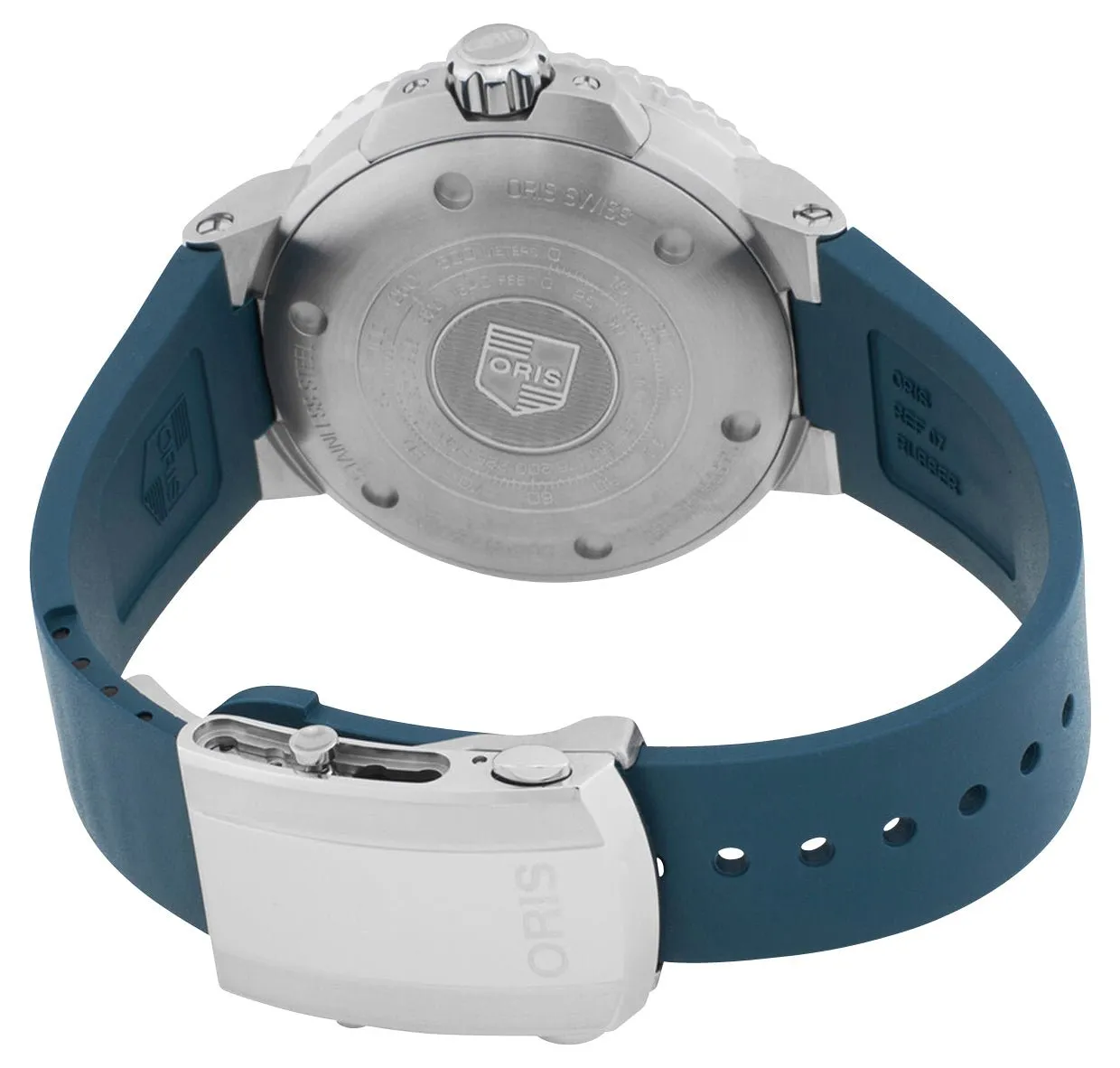 Oris Aquis Automatic Stainless Steel Blue Dial Blue Rubber Strap Date Divers Mens Watch 743 7733 4155-RS