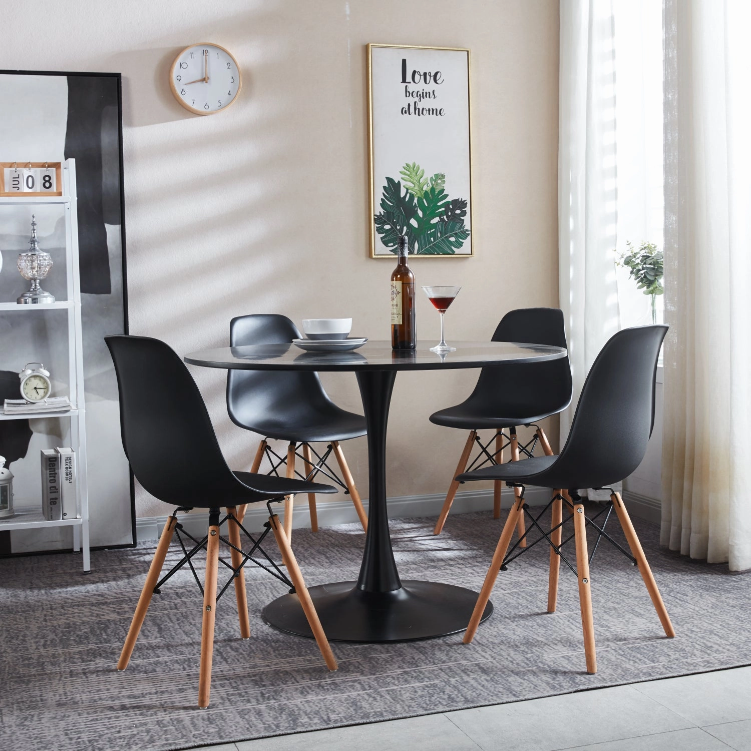 Streamdale Mid-Century Dining Set: Table & 4 Chairs