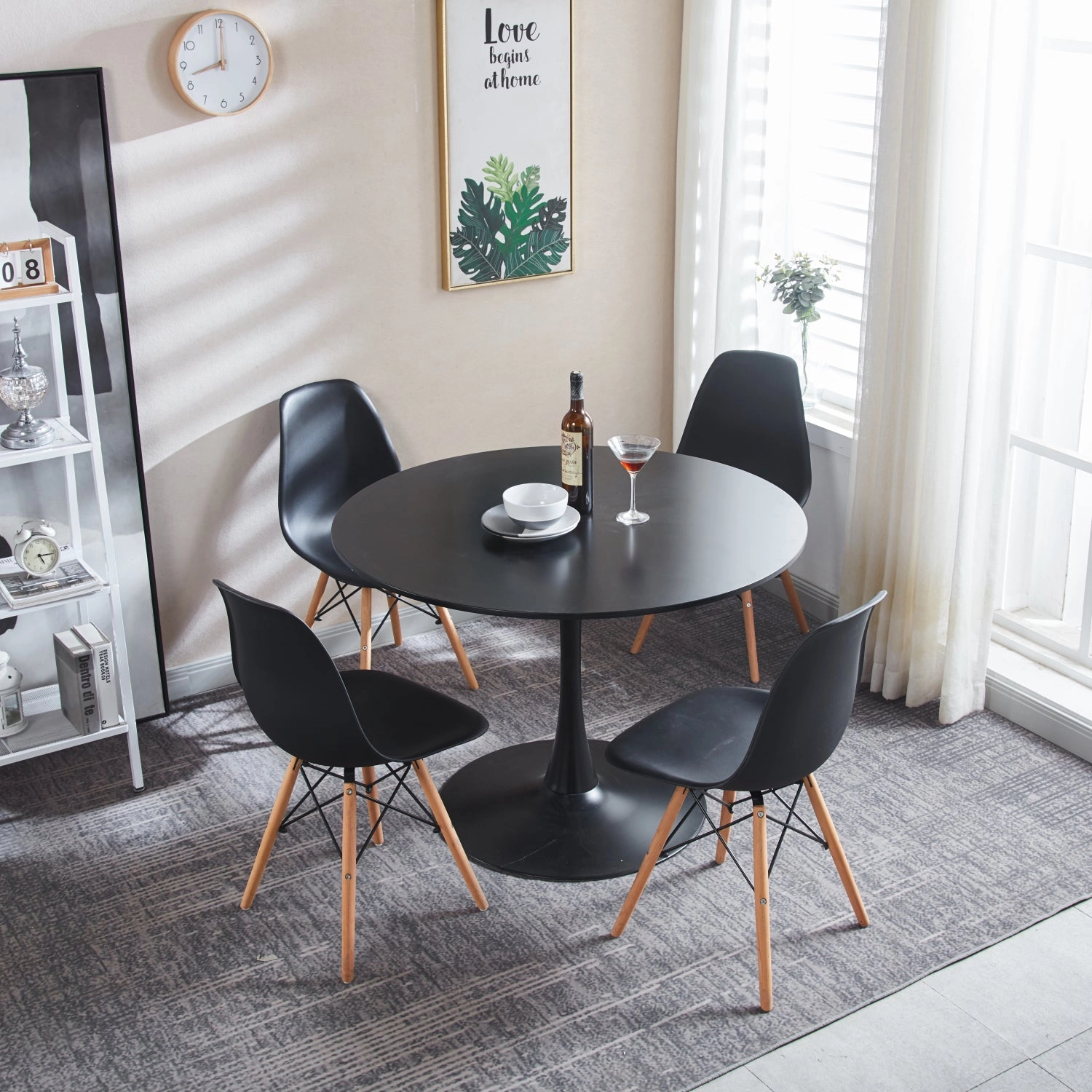 Streamdale Mid-Century Dining Set: Table & 4 Chairs