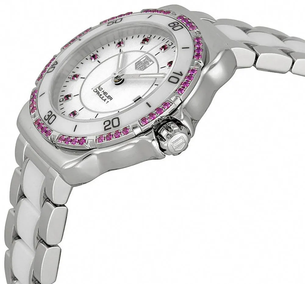 TAG Heuer Formula 1 Steel & Ceramic White Dial Date Pink Sapphire Bezel Quartz Womens Watch WAH1319.BA0868