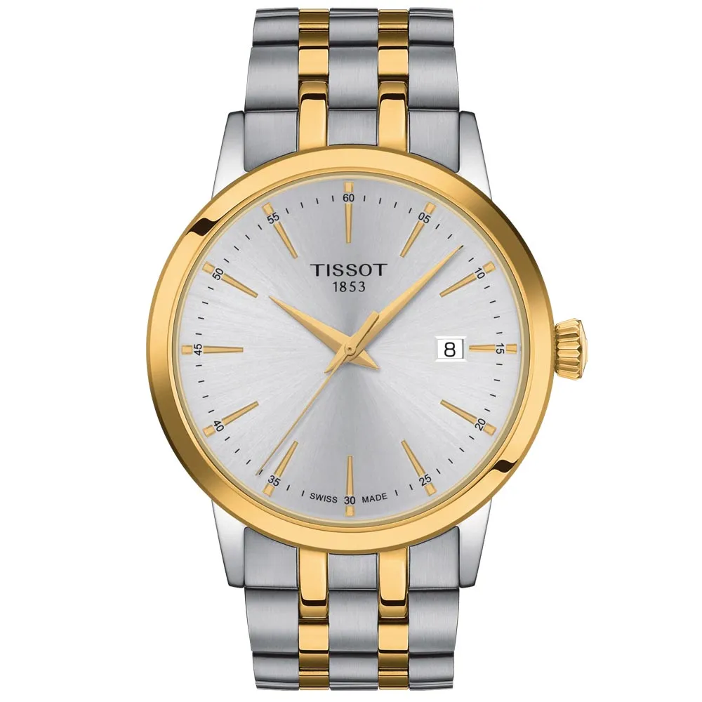 Tissot Classic Dream 42mm Silver Dial Yellow Gold PVD Steel Gents Quartz Watch T1294102203100