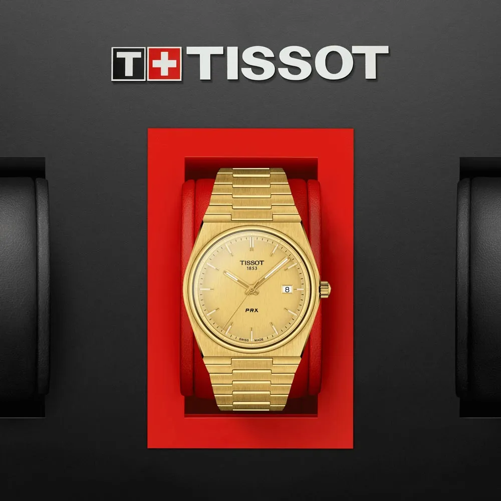 Tissot PRX 40mm Champagne Dial Gold PVD Steel Quartz Gents Watch T1374103302100