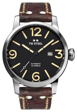 TW Steel Maverick Automatic Stainless Steel Brown Leather Black Dial Date Mens Watch MS6