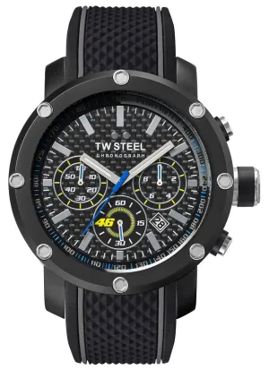 TW Steel VR46 Tech Special Edition Chronograph Black PVD Black Dial Black Silicon Strap Date Quartz Mens Watch TW937