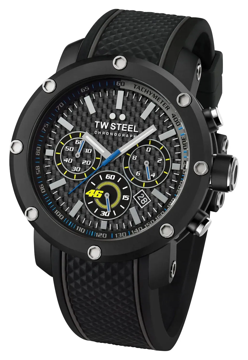 TW Steel VR46 Tech Special Edition Chronograph Black PVD Black Dial Black Silicon Strap Date Quartz Mens Watch TW937