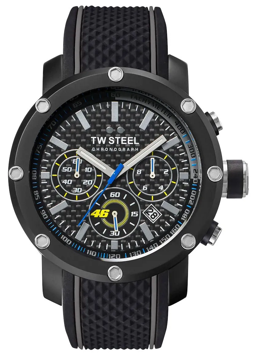 TW Steel VR46 Tech Special Edition Chronograph Black PVD Black Dial Black Silicon Strap Date Quartz Mens Watch TW937