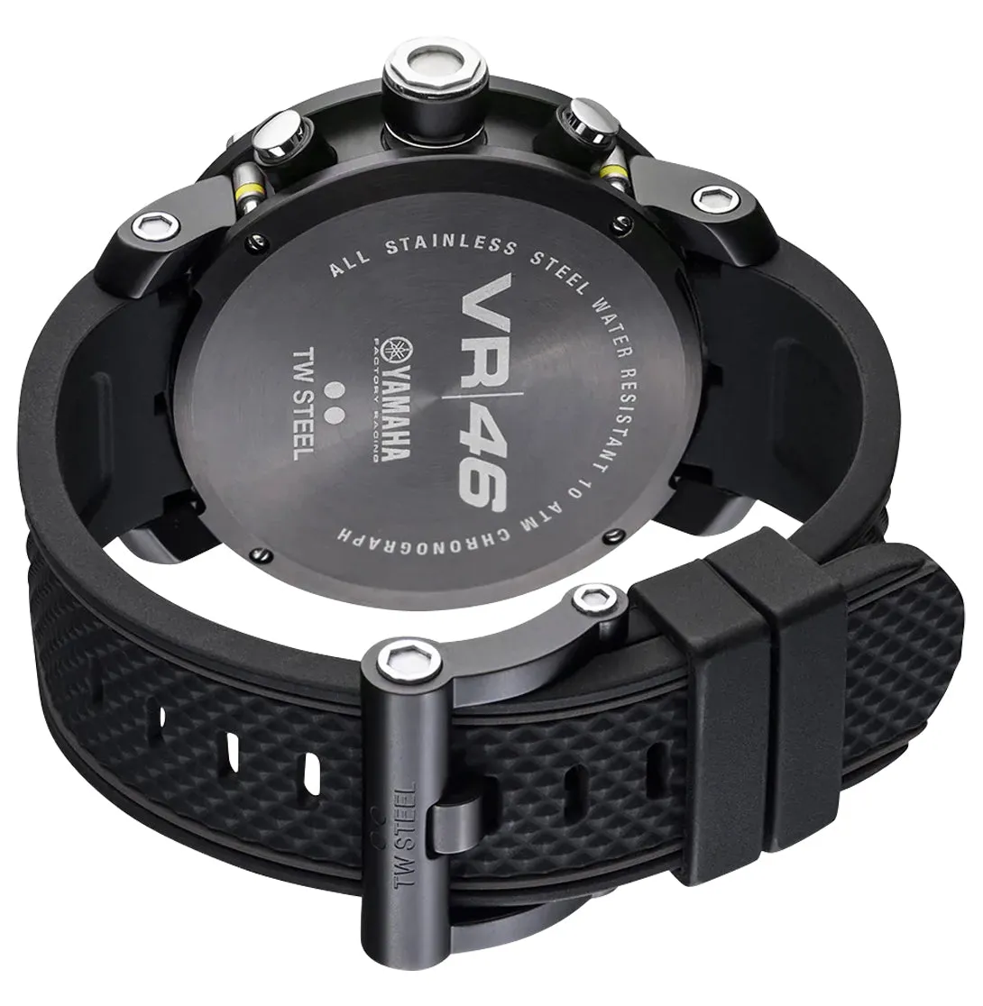 TW Steel VR46 Tech Special Edition Chronograph Black PVD Black Dial Black Silicon Strap Date Quartz Mens Watch TW937