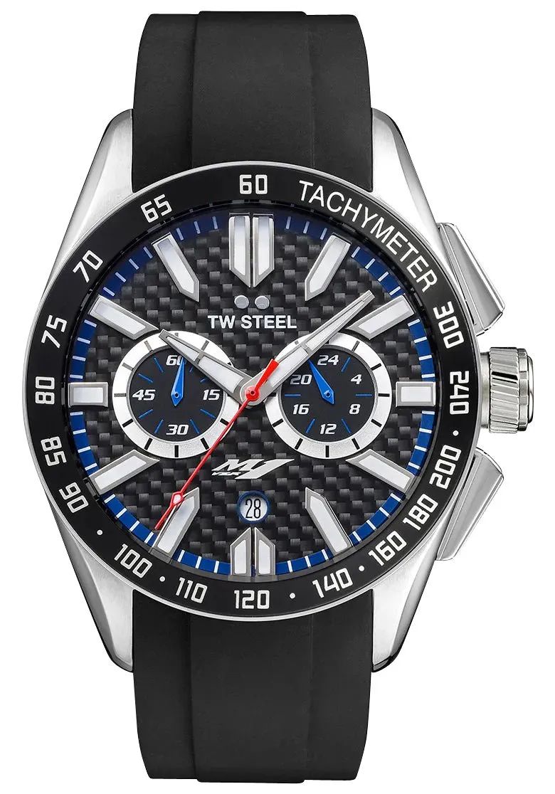 TW Steel Yamaha Factory Racing Special Edition Chronograph Stainless Steel Black Dial Black Rubber Strap Date Quartz Mens Watch GS2