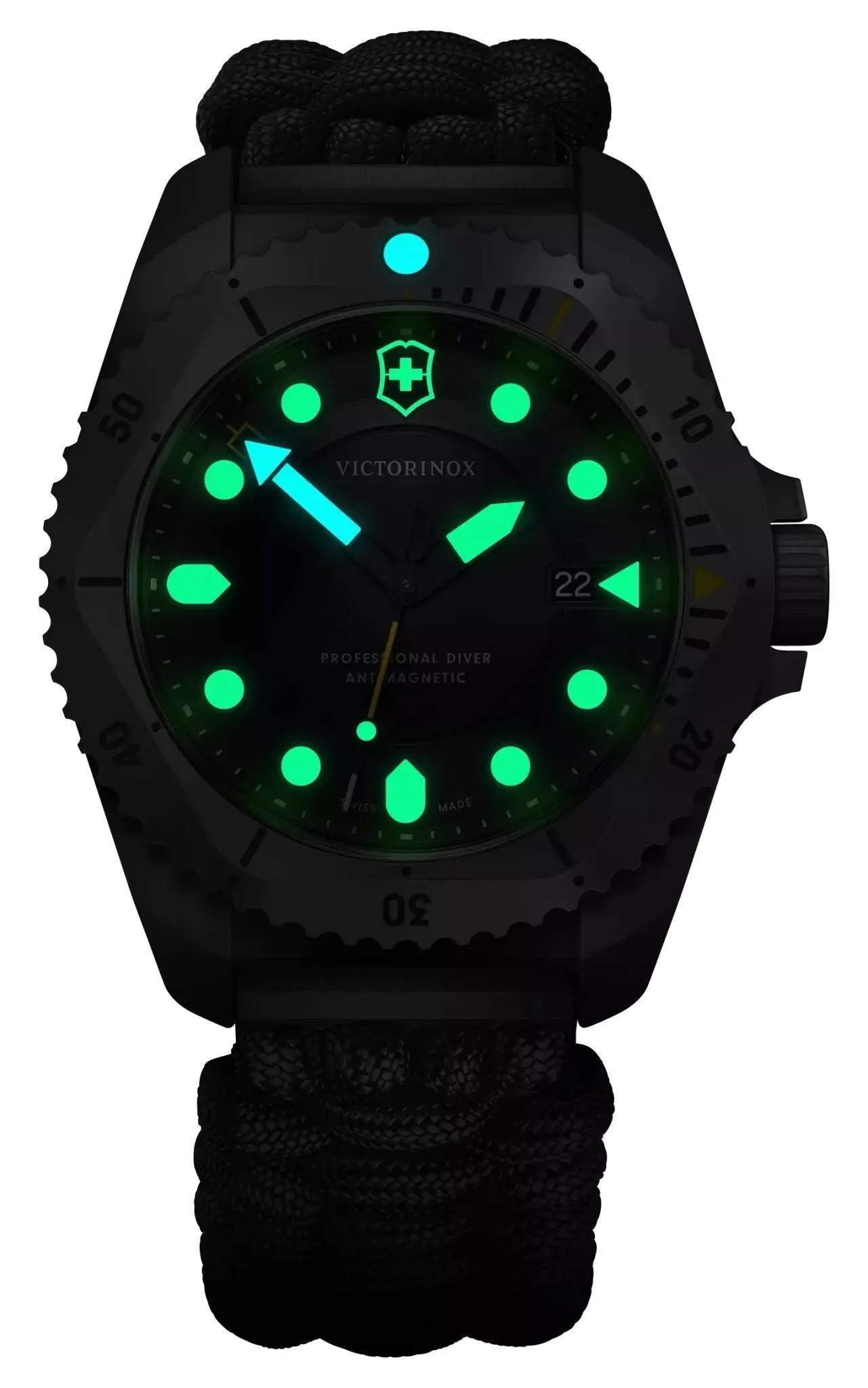 Victorinox Swiss Army Dive Pro Gray Titanium Black Dial Black Nylon Interchangeable Black Rubber Strap Date Divers Quartz Mens Watch 241993.1