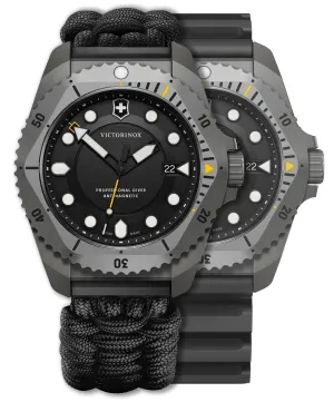 Victorinox Swiss Army Dive Pro Gray Titanium Black Dial Black Nylon Interchangeable Black Rubber Strap Date Divers Quartz Mens Watch 241993.1