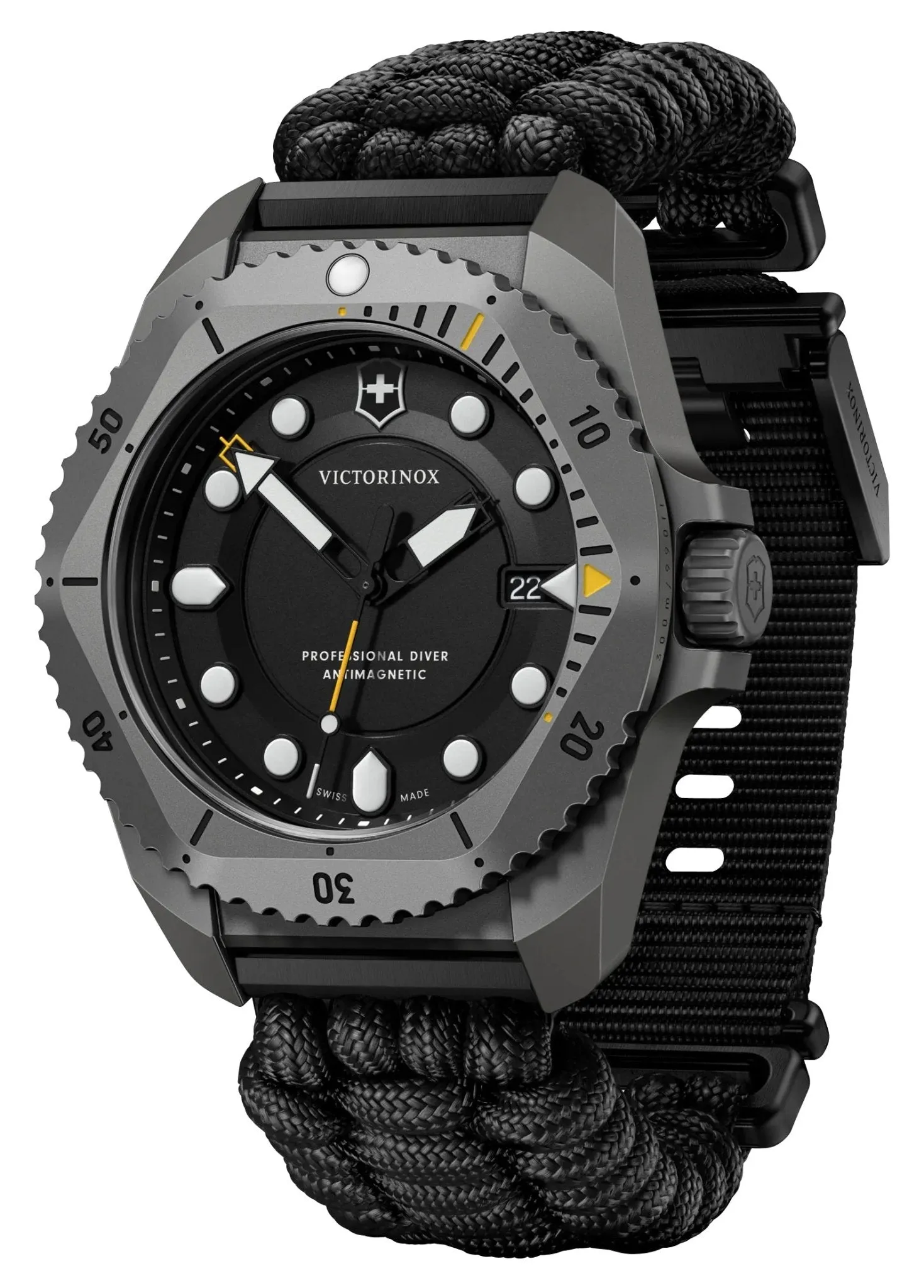 Victorinox Swiss Army Dive Pro Gray Titanium Black Dial Black Nylon Interchangeable Black Rubber Strap Date Divers Quartz Mens Watch 241993.1