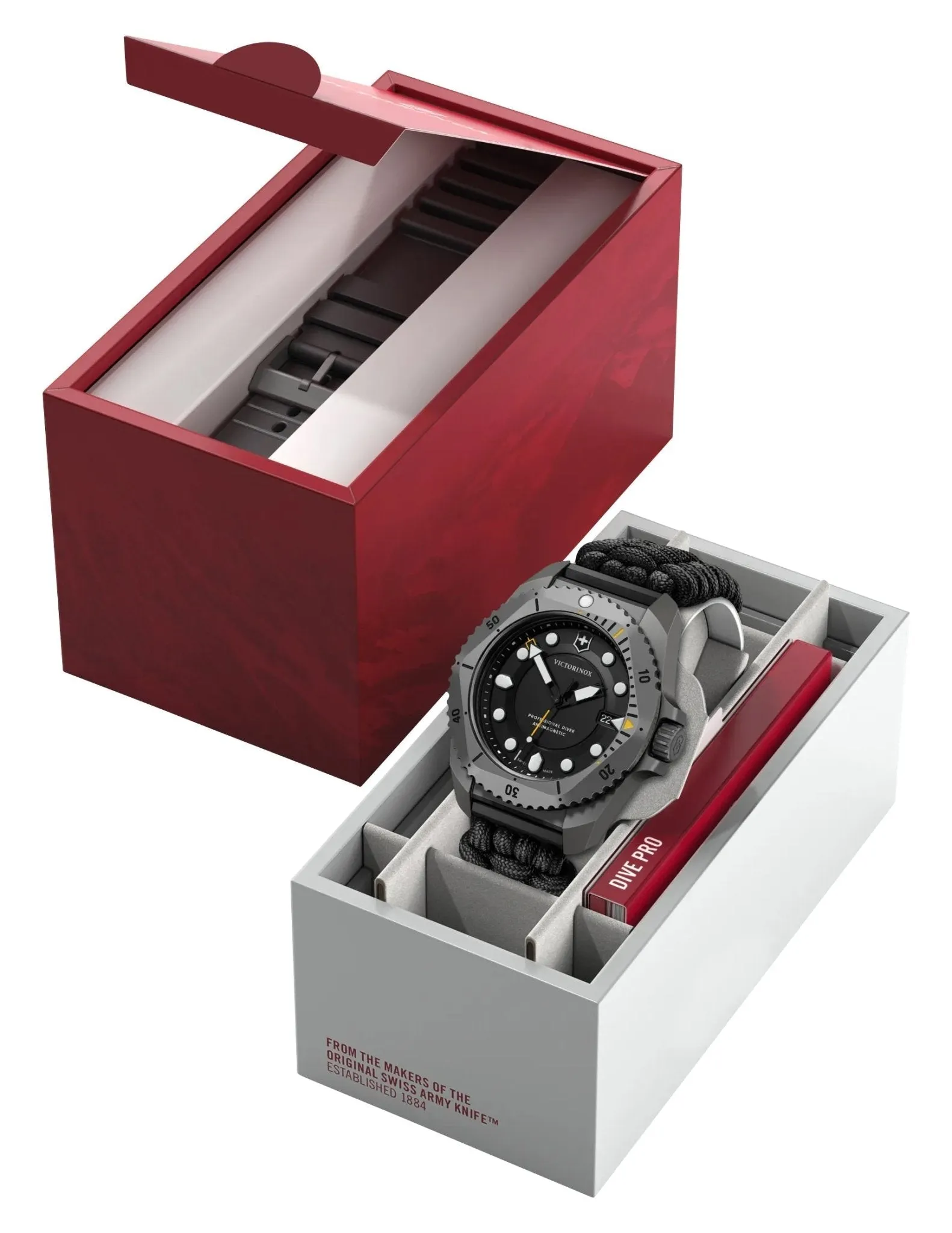 Victorinox Swiss Army Dive Pro Gray Titanium Black Dial Black Nylon Interchangeable Black Rubber Strap Date Divers Quartz Mens Watch 241993.1