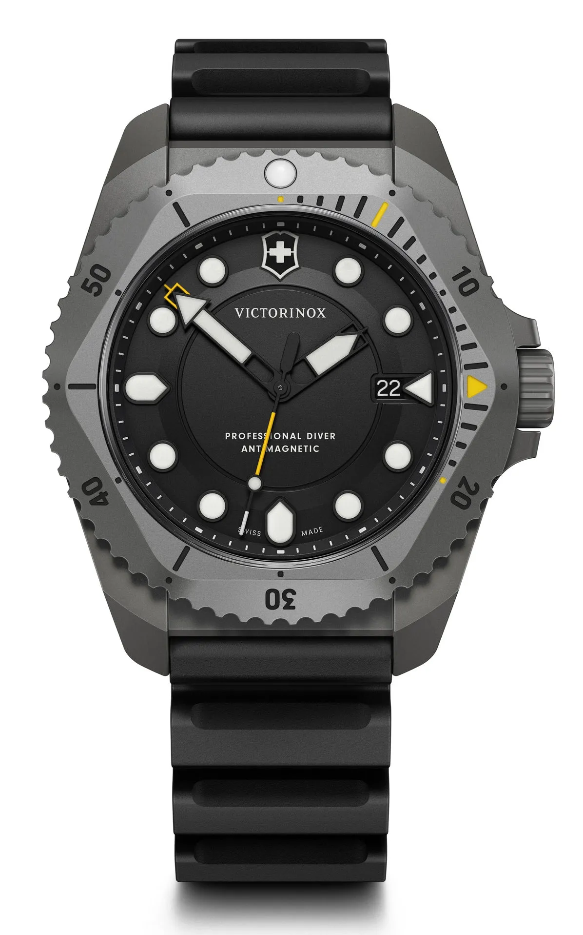 Victorinox Swiss Army Dive Pro Gray Titanium Black Dial Black Nylon Interchangeable Black Rubber Strap Date Divers Quartz Mens Watch 241993.1