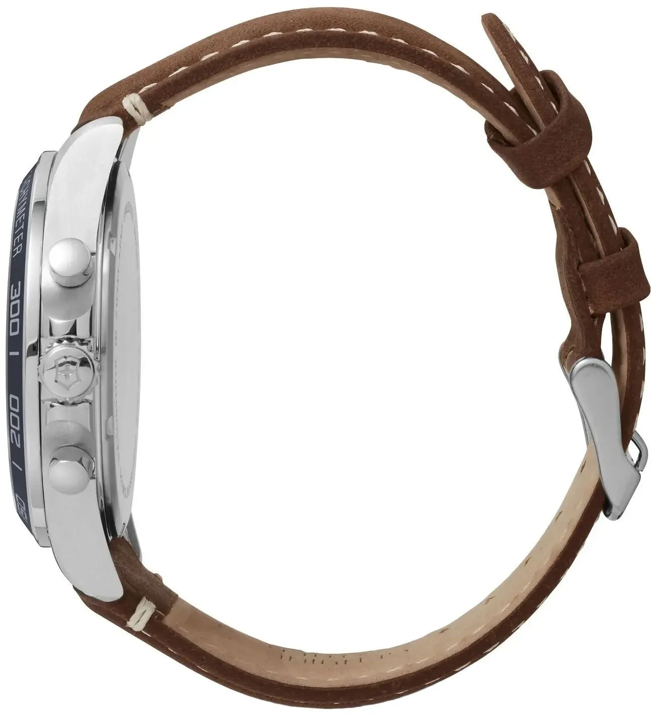 Victorinox Swiss Army FieldForce Chronograph Stainless Steel Mens Watch Brown Leather Blue Dial Date 241854
