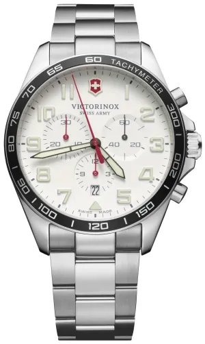 Victorinox Swiss Army FieldForce Chronograph  Stainless Steel Mens Watch White Dial Calendar 241856