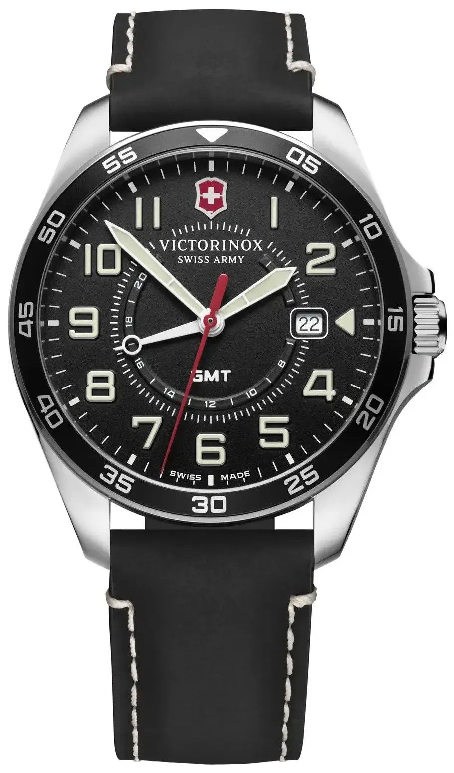 Victorinox Swiss Army FieldForce GMT Dual Time Zone Stainless Steel Mens Strap Watch Calendar 241895
