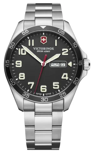 Victorinox Swiss Army Fieldforce Stainless Steel Black Dial Day/Date Quartz Mens Watch 241849