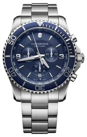 Victorinox Swiss Army Maverick Chronograph Stainless Steel Blue Dial Date Quartz Mens Watch 241689