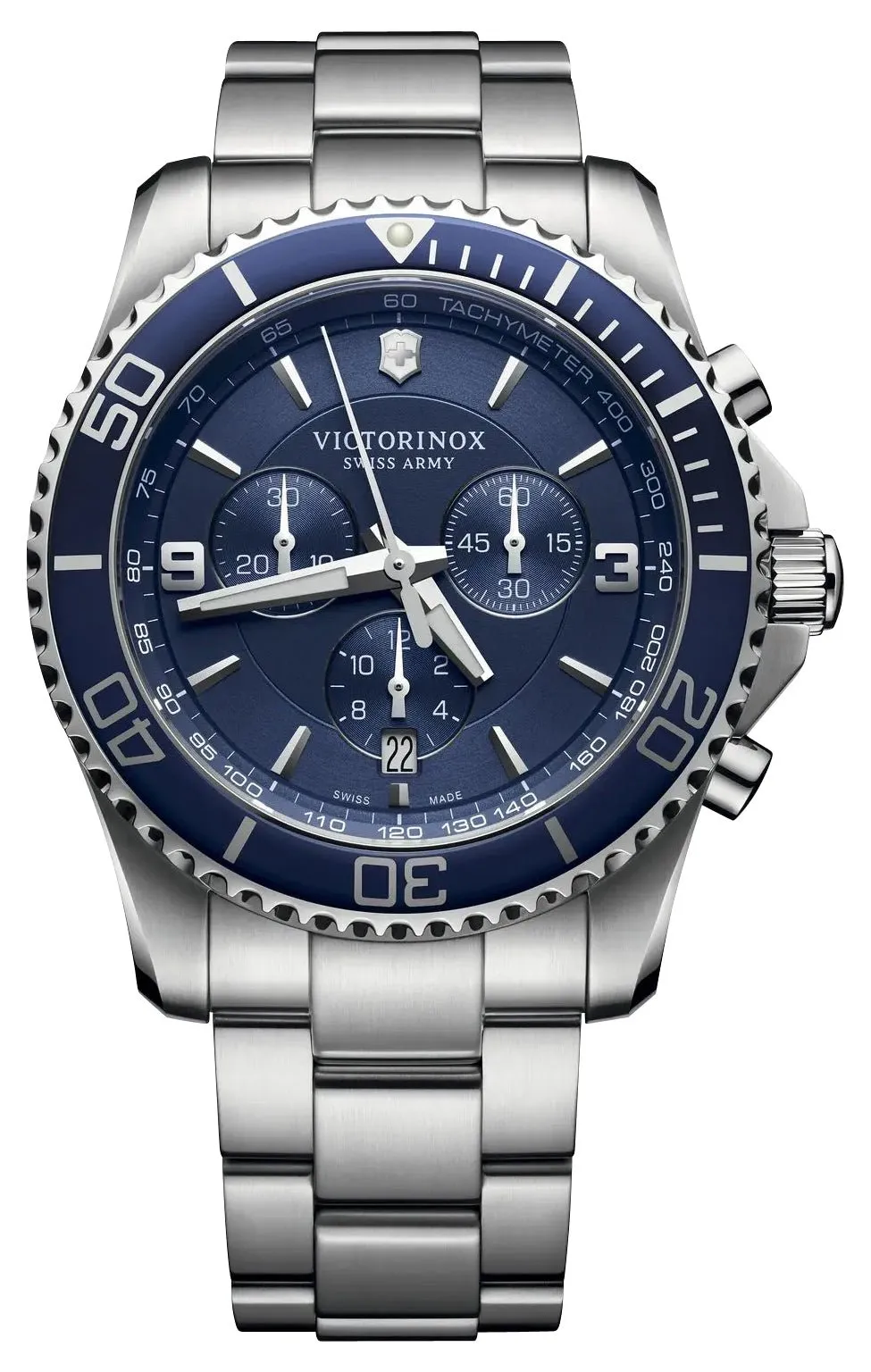 Victorinox Swiss Army Maverick Chronograph Stainless Steel Blue Dial Date Quartz Mens Watch 241689